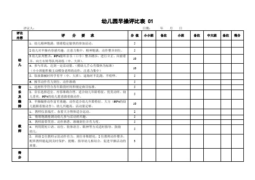 幼儿园必知必用资料：幼儿园早操评比表