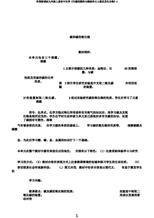 科普新课标九年级上册初中化学《专题四燃料与燃烧单元2碳及其化合物》0