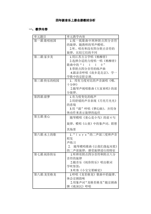 四年级音乐上册全册备课