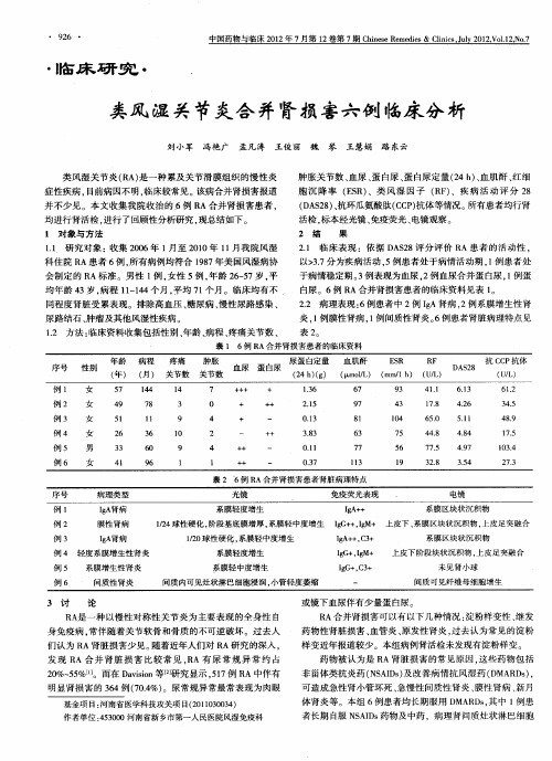 类风湿关节炎合并肾损害六例临床分析