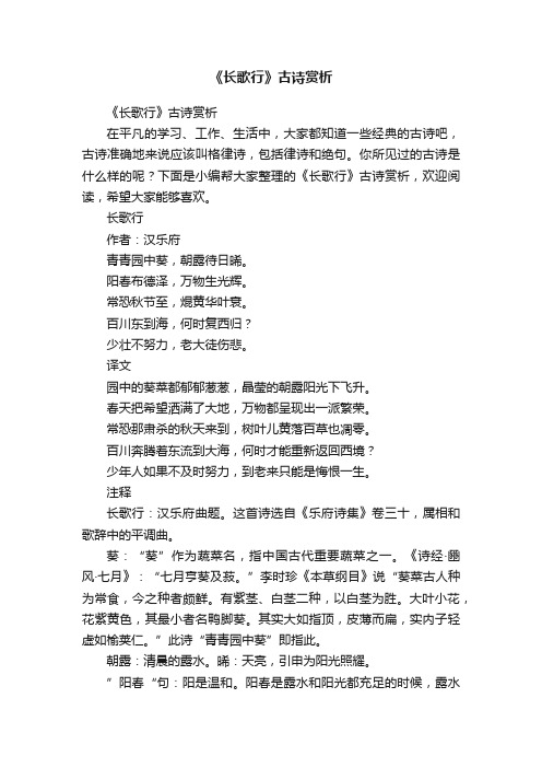 《长歌行》古诗赏析