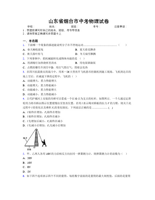 最新山东省烟台市中考物理试卷及解析