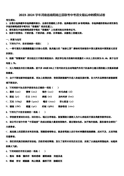 2023-2024学年河南省南阳南召县联考中考语文最后冲刺模拟试卷含解析