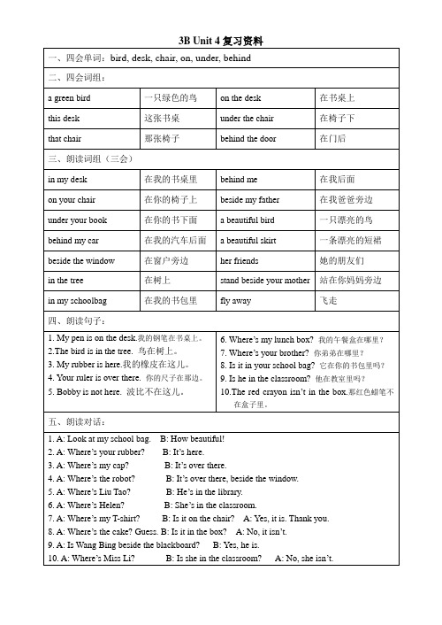 牛津小学英语3B Unit 4小结
