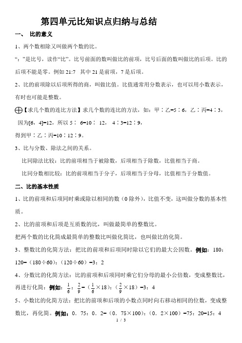 人教版六年级上册数学第四单元比的知识点总结