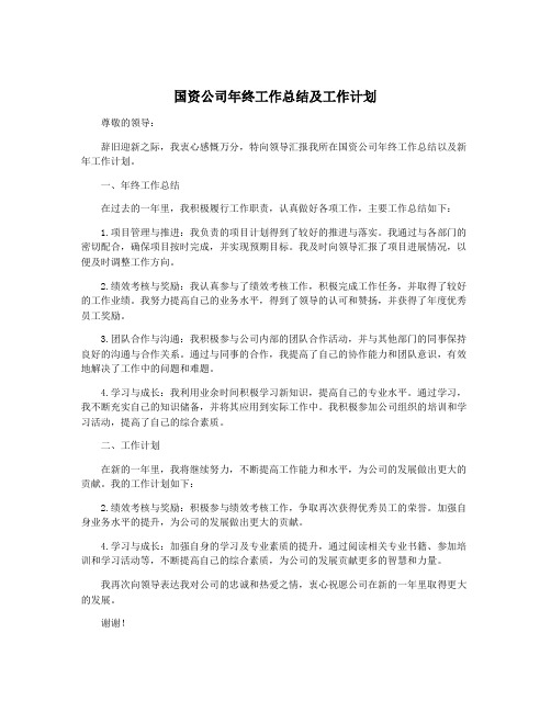 国资公司年终工作总结及工作计划