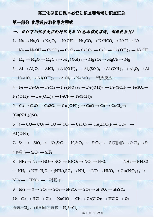 2020年高考化学回归课本必记知识点和常考知识点汇总