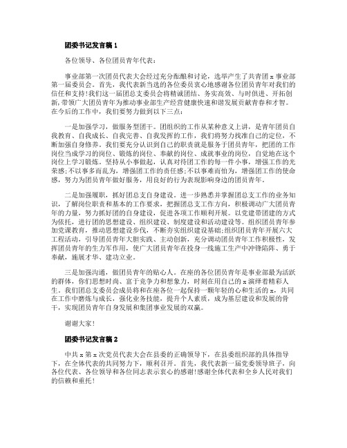 关于团委书记发言稿