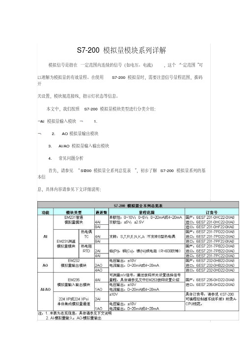 S7-200模拟量模块系列详解要点