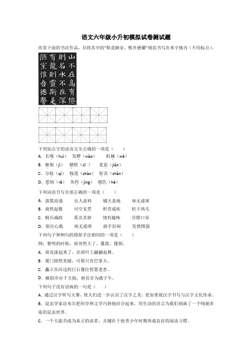 语文六年级小升初模拟试卷测试题[003]