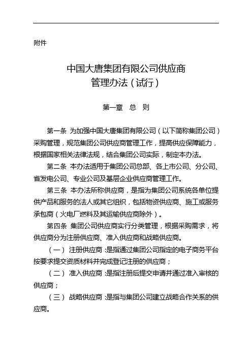 中国大唐集团有限公司供应商管理办法