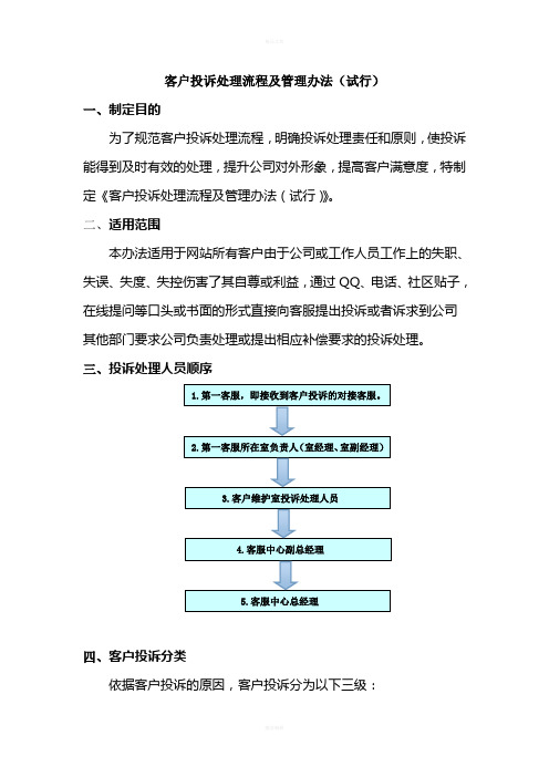 关于客户投诉处理流程及管理办法