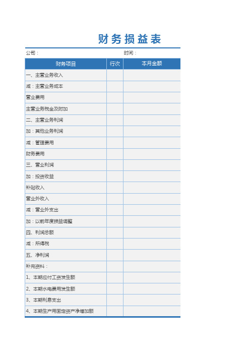 财务损益表Execl模板