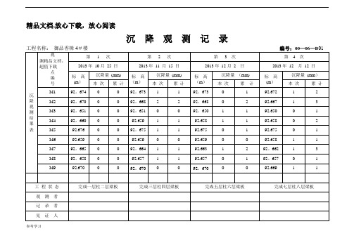 沉降观测记录表格模板