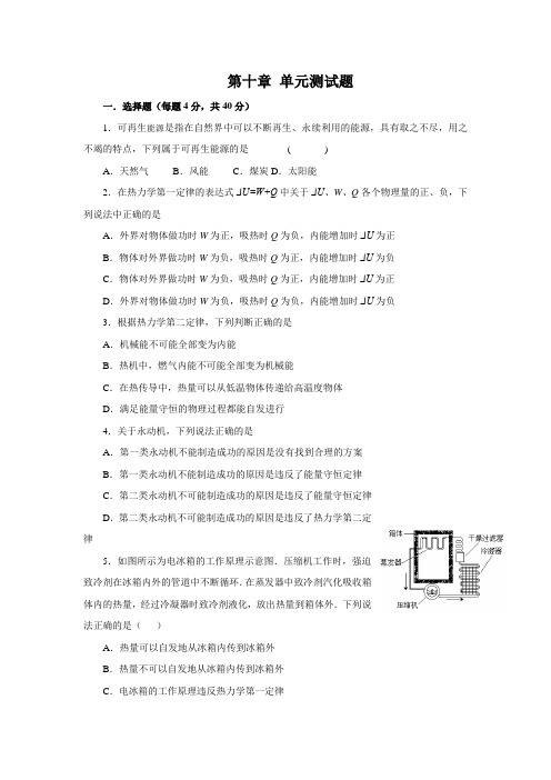 人教版选修3-3 第十章《热力学定律》单元测试题