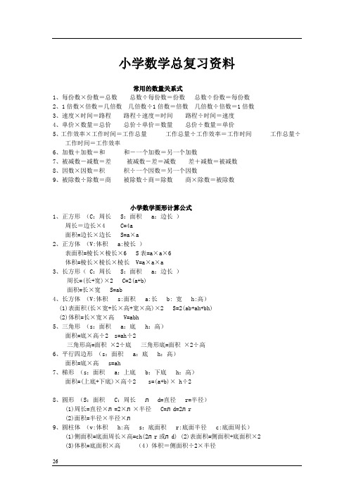 小学升初中数学重点知识点归纳(打印版).doc