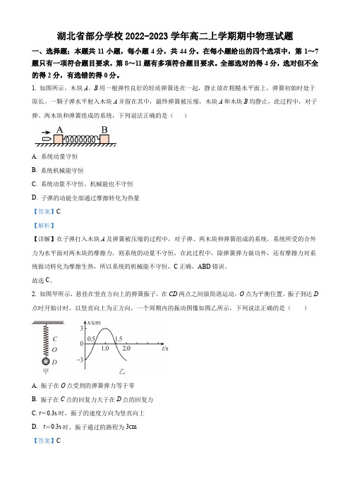 2022-2023学年湖北省部分学校高二上学期期中物理试题(解析版)