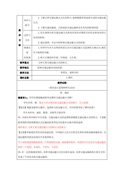 高中地理第五章交通运输布局及其影响第一节交通运输方式和布局2教案新人教版必修