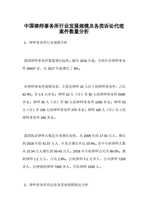 中国律师事务所行业发展规模及各类诉讼代理案件数量分析