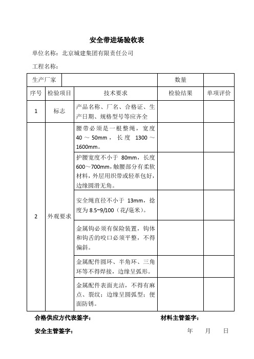 安全帽、安全带进场验收记录