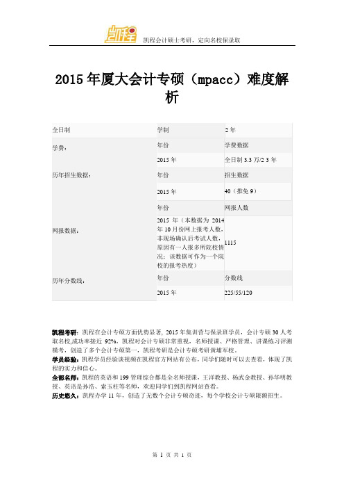 2015年厦大会计专硕(mpacc)难度解析