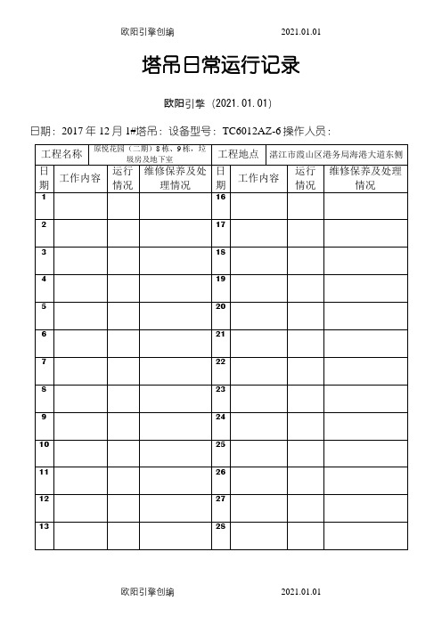 塔吊日常运行记录之欧阳引擎创编