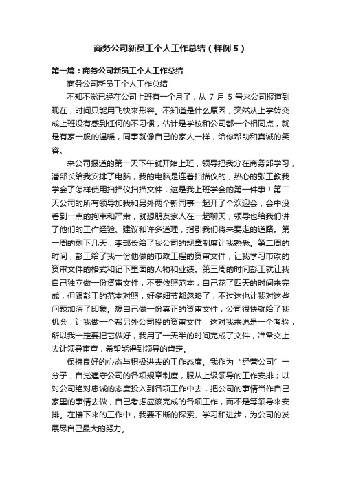 商务公司新员工个人工作总结（样例5）