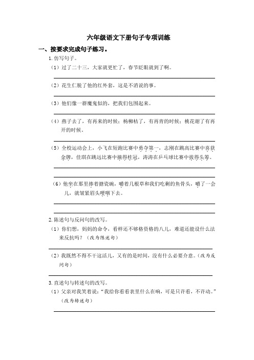 部编版六年级语文下册句子专项训练