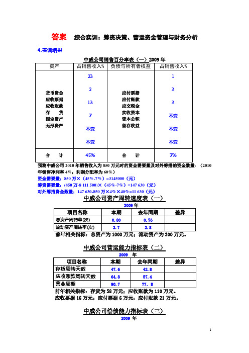 财务管理综合实训-答案