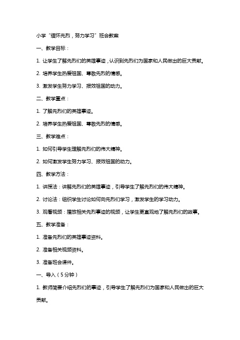 小学“缅怀先烈,努力学习”班会教案