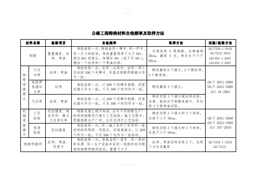 常用材料检验频率及取样方法