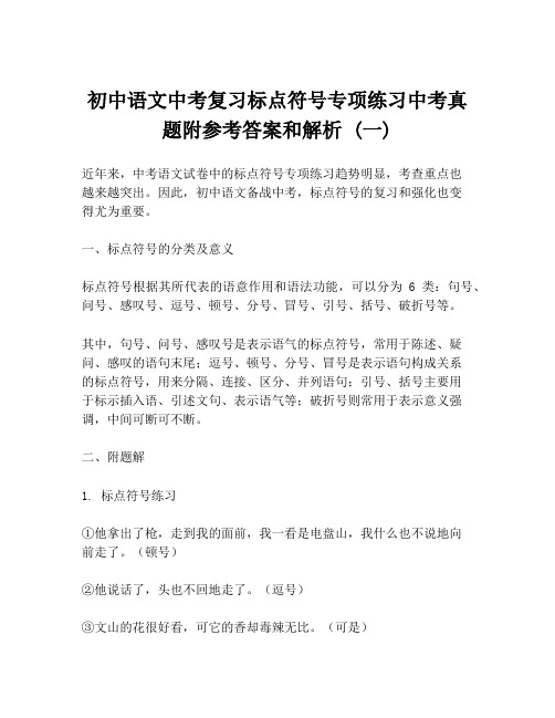 初中语文中考复习标点符号专项练习中考真题附参考答案和解析 (一)