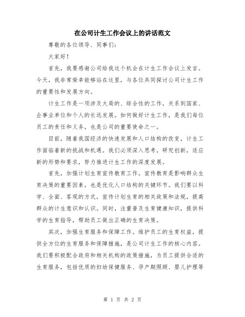 在公司计生工作会议上的讲话范文