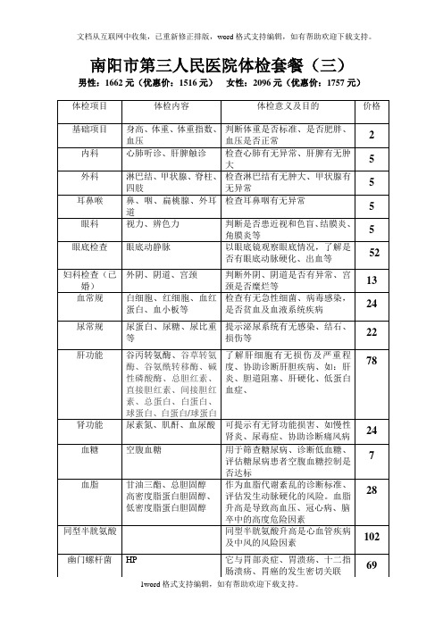 南阳第三人民医院体检套餐