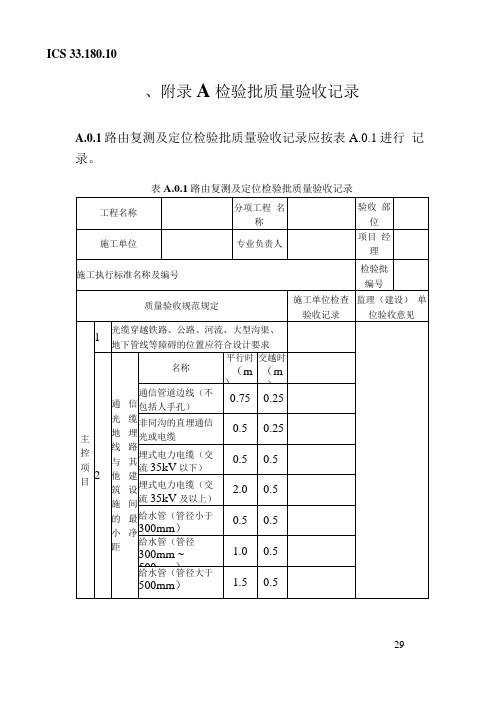 油气田通信光缆地埋线路检验批表格