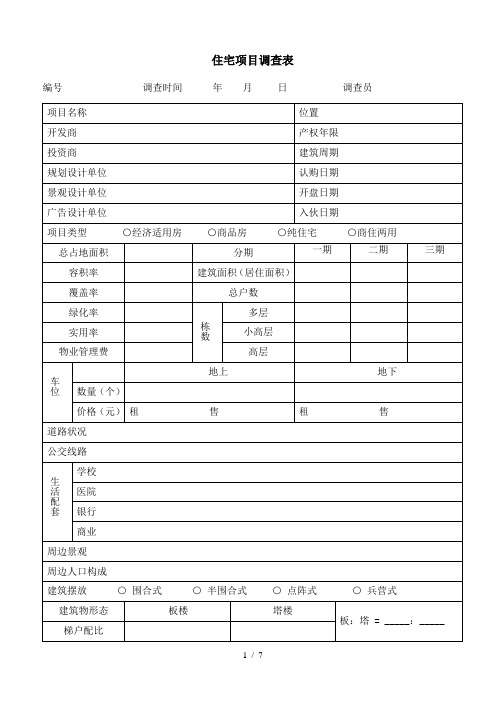 住宅项目市场调查表