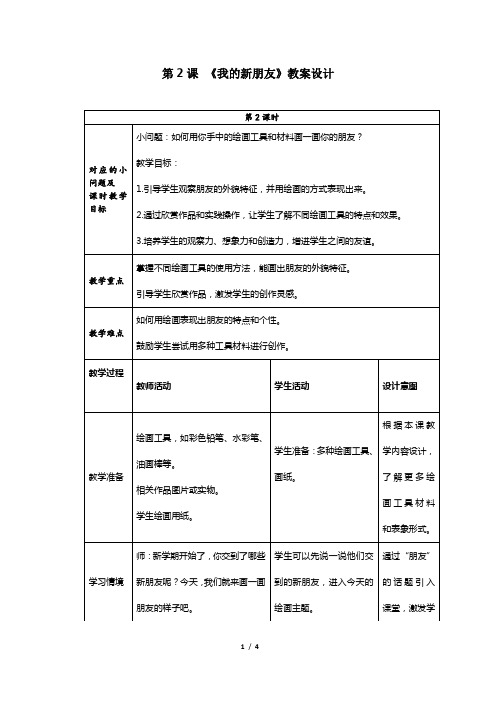 人美版(2024)一年级美术上册第一单元《1.2我的新朋友》教学设计