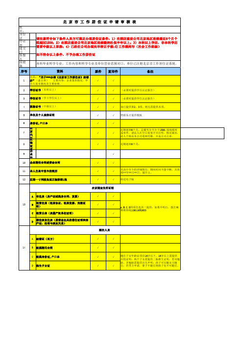 北京市工作居住证申请审核表