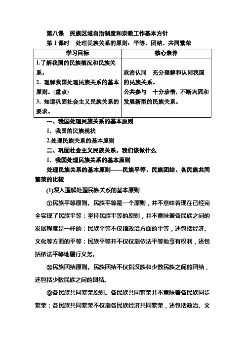 高中政治人教版必修2学案第三单元第八课第1课时处理民族关系的原则平等团结共同繁荣