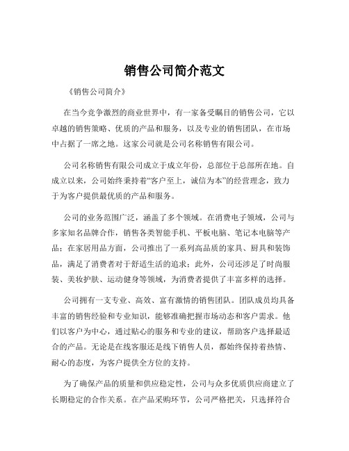 销售公司简介范文