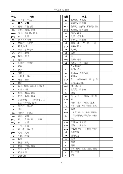 中考说明词汇检测公开课