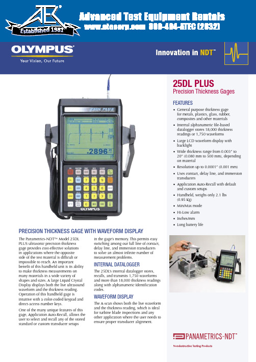 Panametrics-NDT Model 25DL PLUS 超声波精密厚度尺测试手持设备说明书