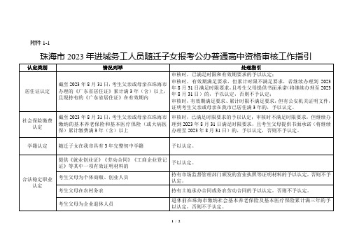 珠海市2023年进城务工人员随迁子女报考公办普通高中资格审核工作指引