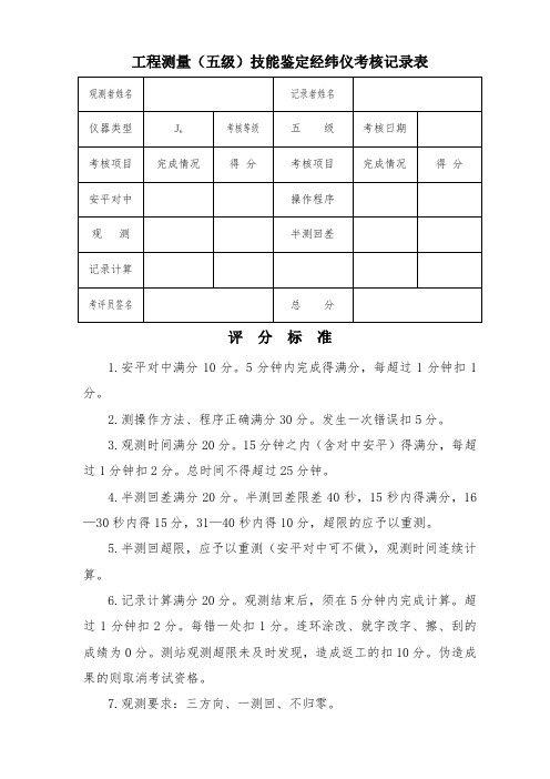 工程测量员五级操作评分标准