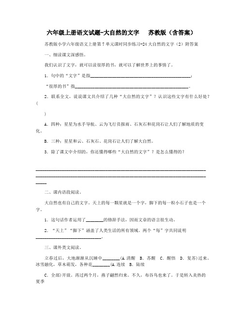 六年级上册语文试题-大自然的文字   苏教版(含答案)