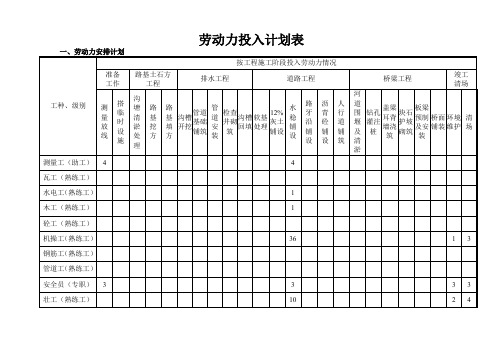 劳动力投入计划表