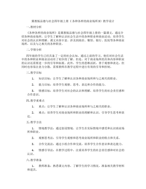 冀教版品德与社会四年级上册《 各种各样的商业场所 3》教学设计