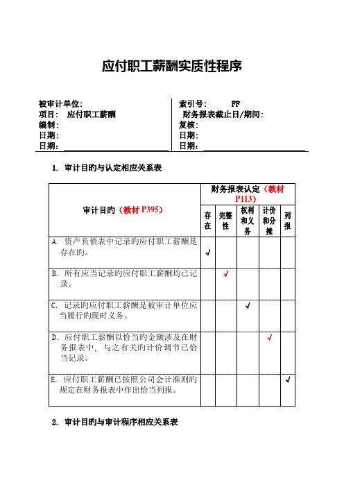 应付职工薪酬实质性程序