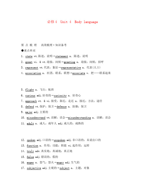 2020年高考英语 Unit 4 Body language要点梳理+重点突破 新人教版必修4