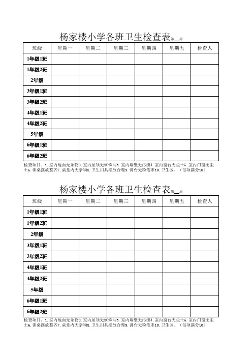 各班卫生委检查记录表